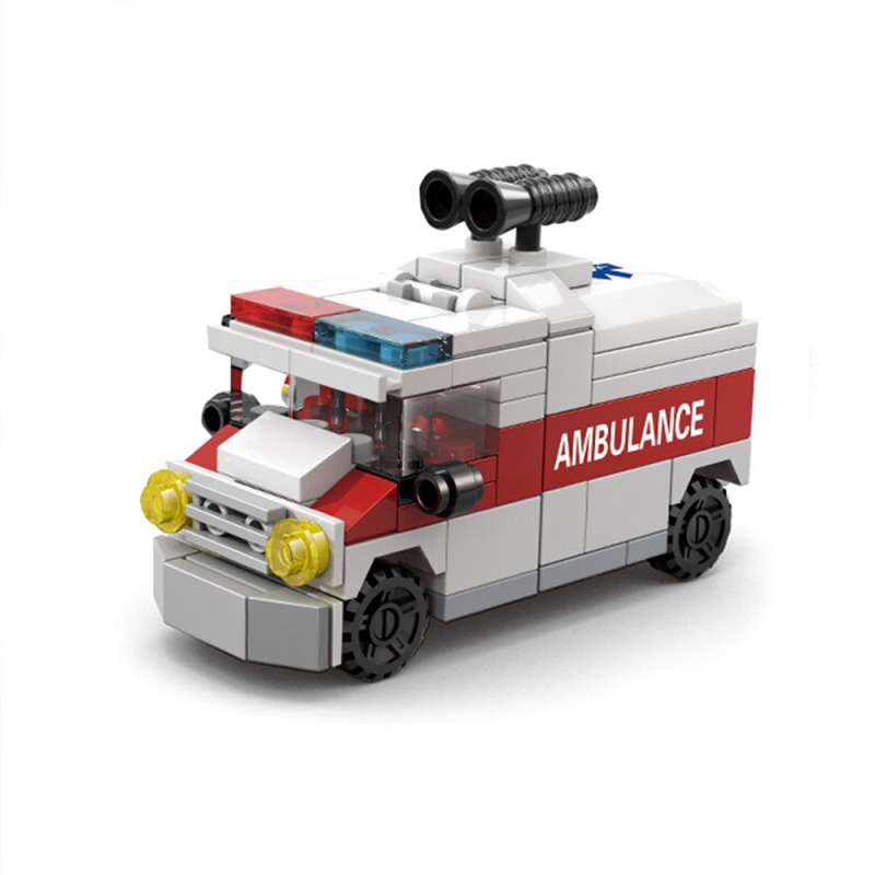Ambulanta realizat din piese de lego karemi, alb/rosu