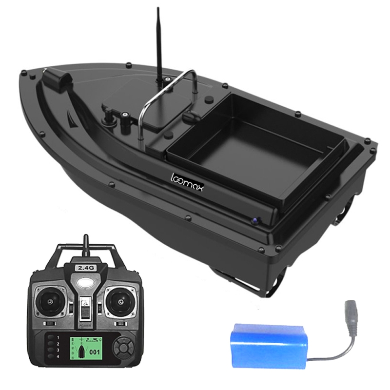 Barca pentru plantat momeala cu telecomanda loomax, 1 cuva, raza maxima 500 m, cu gps, neagra, capacitate 2 kg