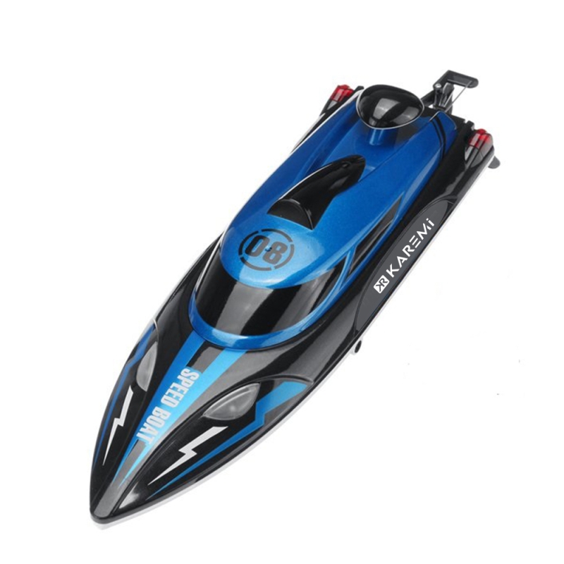Barca sport de competitie Karemi cu telecomanda, suport barca inclus, albastru