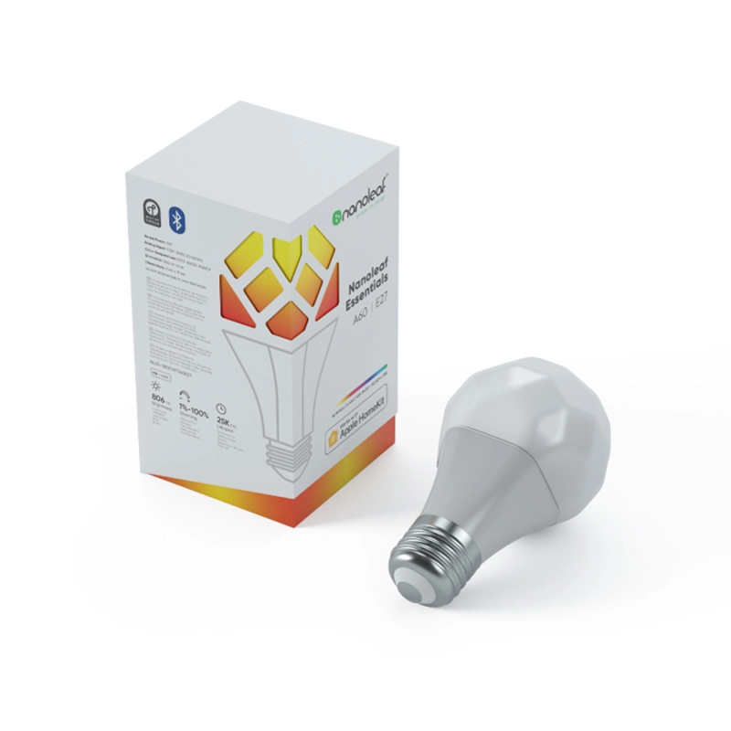 Bec smart Nanoleaf Essentials Smart, Bluetooth, LED, RGBW, E27, 9W, 806 lm, lumina alba si colorata