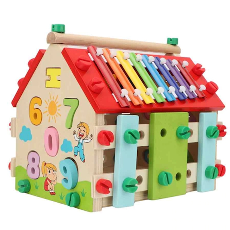 Casa multifunctionala din lemn karemi, jucarie educativa cu multiple activitati