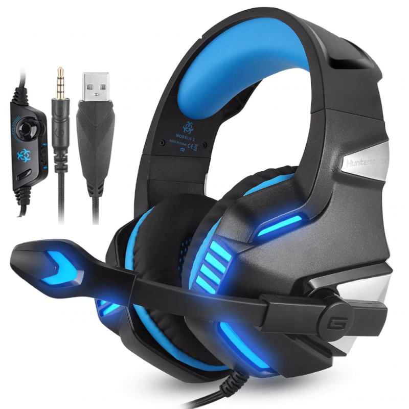 Casti Gaming HunterSpider V3 Pro, Surround Sound 7.1, Super Deep Bass, Lumina LED albastra