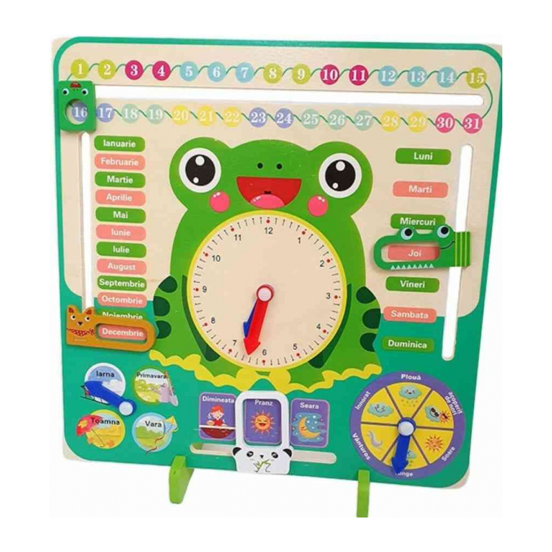 Ceas calendar din lemn karemi, multifunctional, multicolor