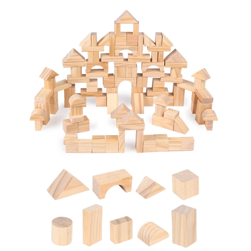 Cuburi de constructie Karemi, din lemn, 100 piese