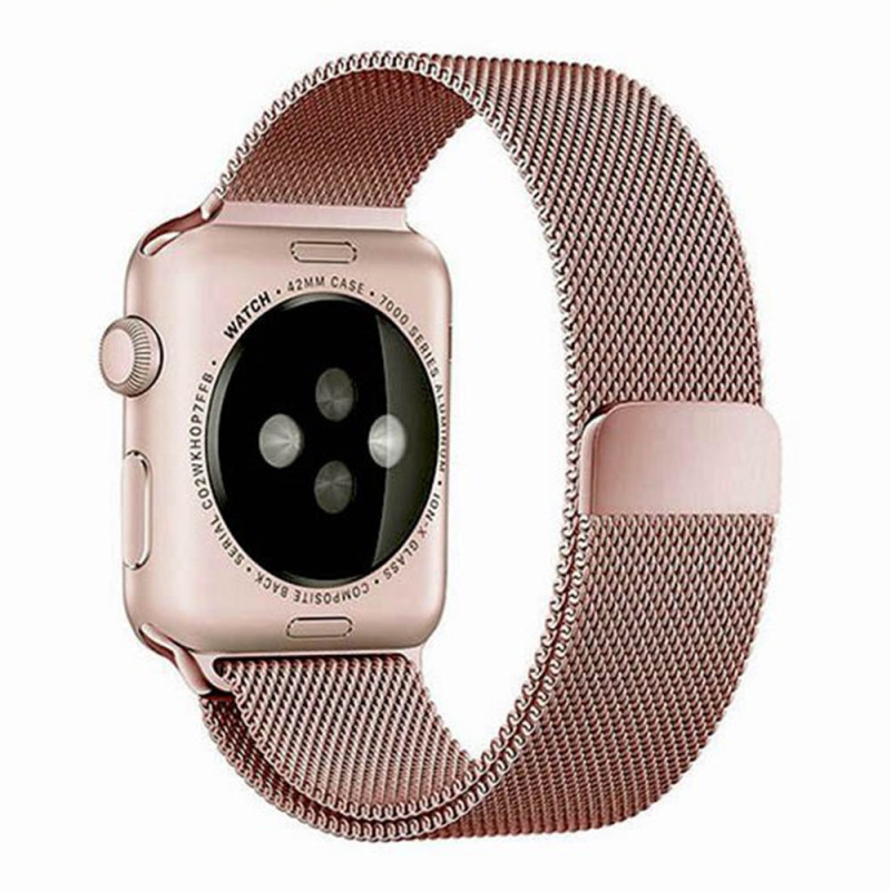 Curea metalica pentru apple watch loomax, bratara milanese loop, compatibila cu apple watch, 42 / 44 mm rose pink, 33-3304