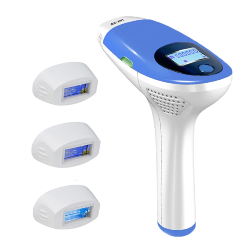 Epilator ipl cu maner, lila care, 500.000 pulsatii, display lcd, 5 trepte de intensitate, 3 capete, blue