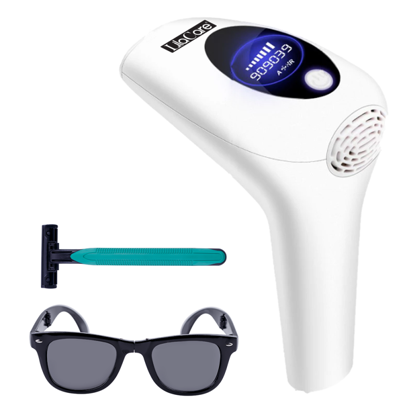 Epilator ipl lila care cu maner, epilare definitiva, 900.000 pulsatii, cu display lcd, 8 trepte de putere, alb negru