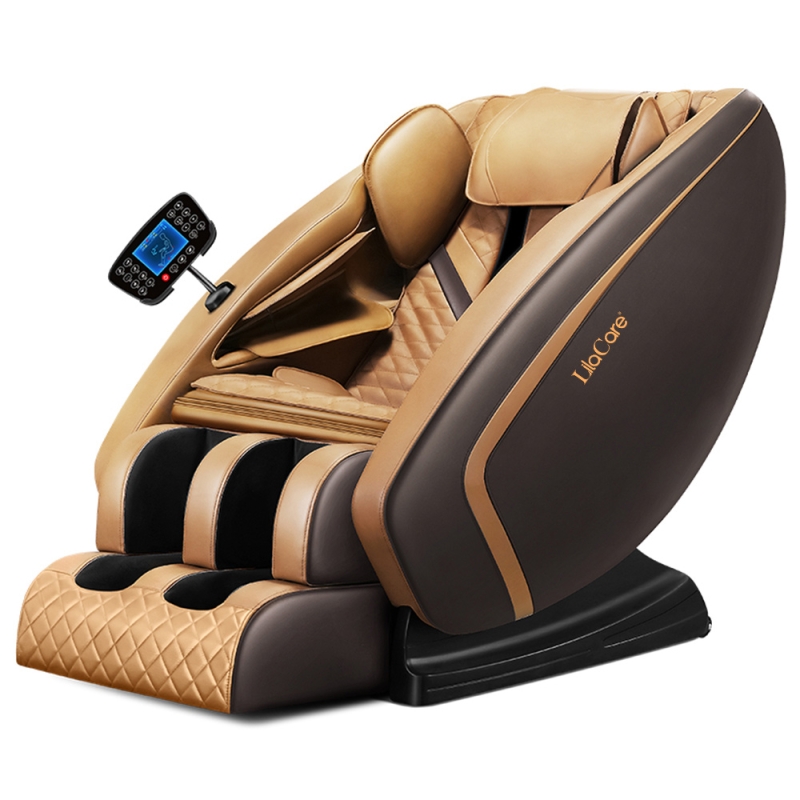 Fotoliu de masaj fantasy ii, lila care, cu incalzire, functie bluetooth audio, display, zero gravity, piele ecologica, bej/maro