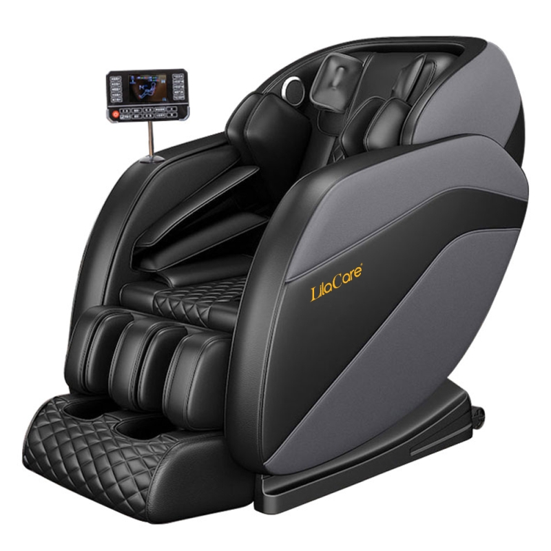 Fotoliu de masaj royal black, lila care, cu incalzire, functie bluetooth audio, display, zero gravity, piele ecologica, negru