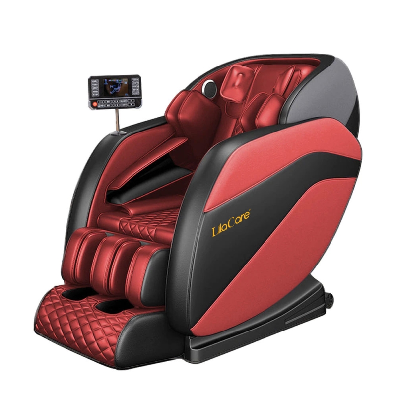 Fotoliu de masaj royal red, lila care, cu incalzire, functie bluetooth audio, display, zero gravity, piele ecologica, rosu