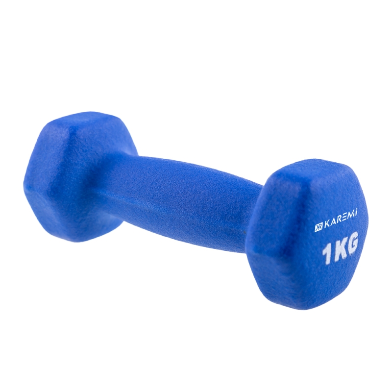 Gantera karemi de 1 kg pentru fitness, tip hexagon, albastra