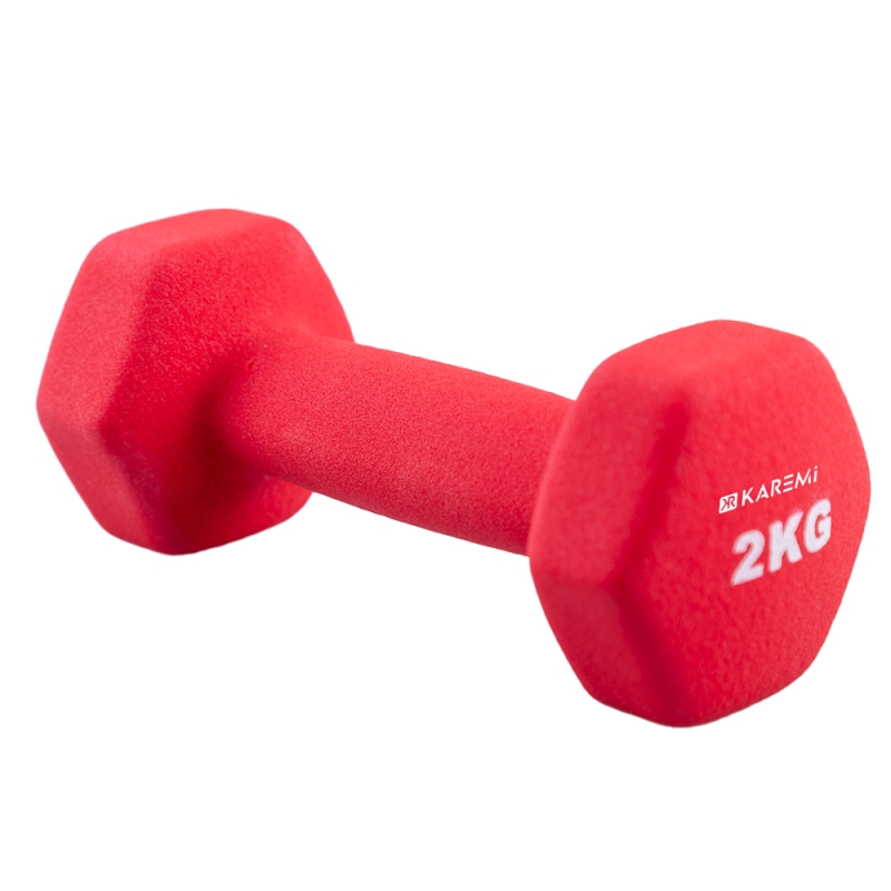 Gantera karemi de 2 kg pentru fitness tip hexagon, rosie