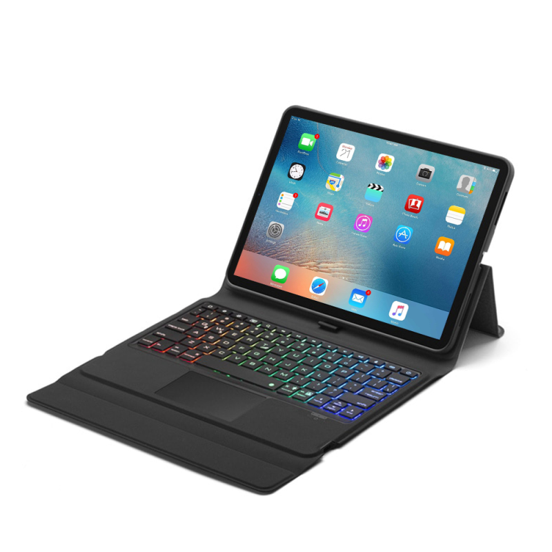 Husa loomax tip mapa, tastatura bluetooth pentru ipad pro 10.2/10.5 inch, cu 7 culori si mouse touchpad, suport pentru creion apple, neagra