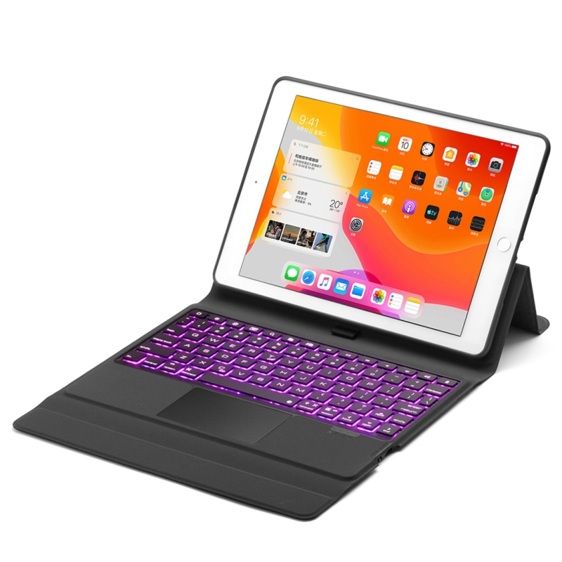Husa loomax tip mapa, tastatura bluetooth pentru ipad pro 10.9 inch, cu 7 culori si mouse touchpad, suport pentru creion apple, neagra