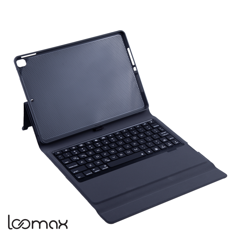 Husa Loomax tip mapa, tastatura Bluetooth, pentru iPad Pro 10.9 inch, cu 7 culori suport creion Apple, neagra