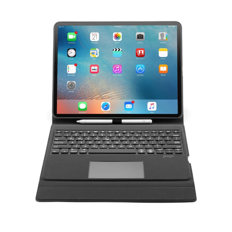 Husa Loomax tip mapa, tastatura Bluetooth, pentru iPad Pro 12.9 inch, cu 7 culori si mouse touchpad, suport creion Apple, neagra