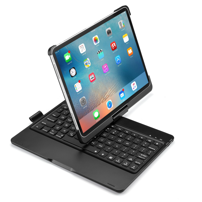 Husa loomax tip mapa, tastatura bluetooth, rotire 360 grade cu touchpad, neagra, 11 inch, cu 7 culori