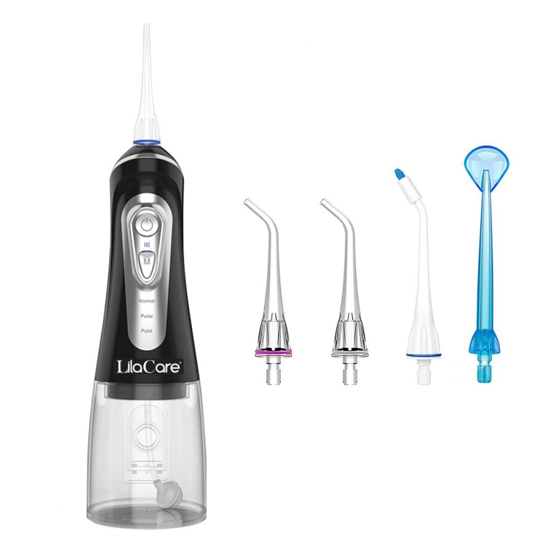 Irigator Bucal Lila Care Portabil Usb Jet De Apa Dentar 3 Moduri Rezervor De Apa Impermeabil Dinti 4 Capete Inlocuibile 320 Ml Negru