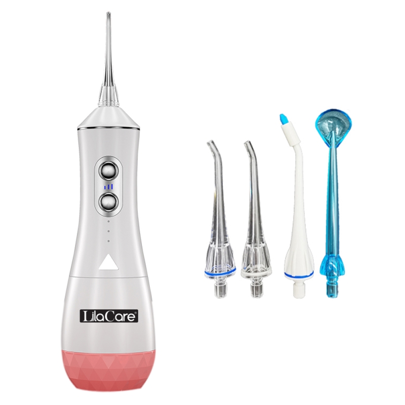 Irigator bucal lila care, portabil, usb, jet de apa dentar, rezervor de apa impermeabil, 320 ml, rezistent la apa, 4 capete inlocuibile, alb, 505