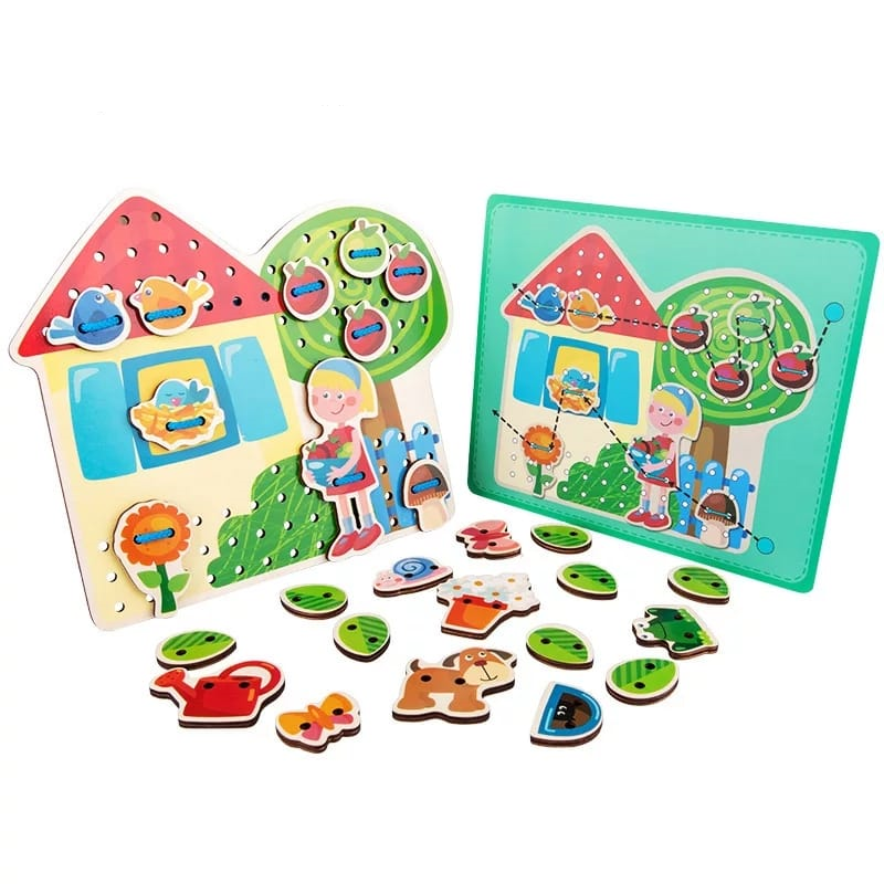 Joc de snuruit din lemn karemi, educativ, multicolor