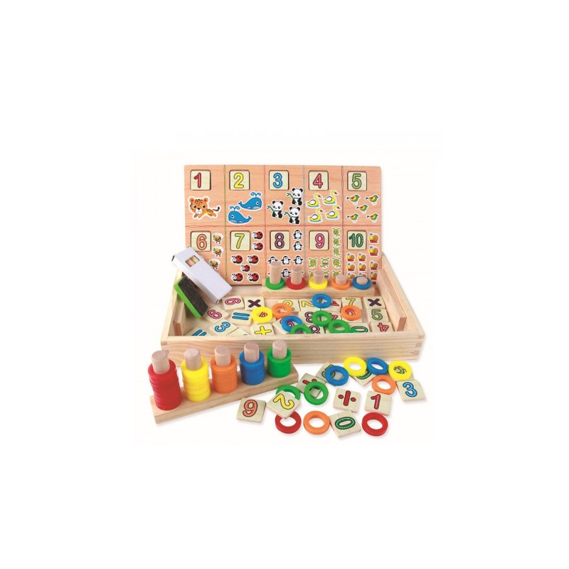 Joc educativ din lemn karemi, montessori-donuts number-crunching cu tablita din lemn cu 2 fete