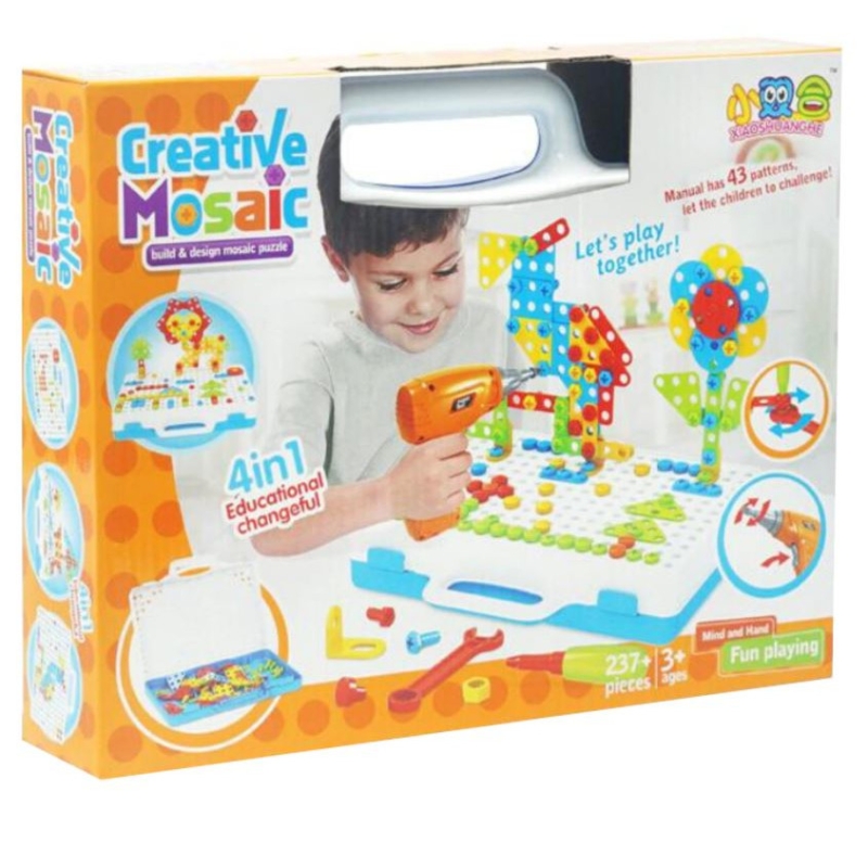 Jucarie educativa si interactiva, set bormasina karemi, cu 237 piese, set complet constructie, multicolor