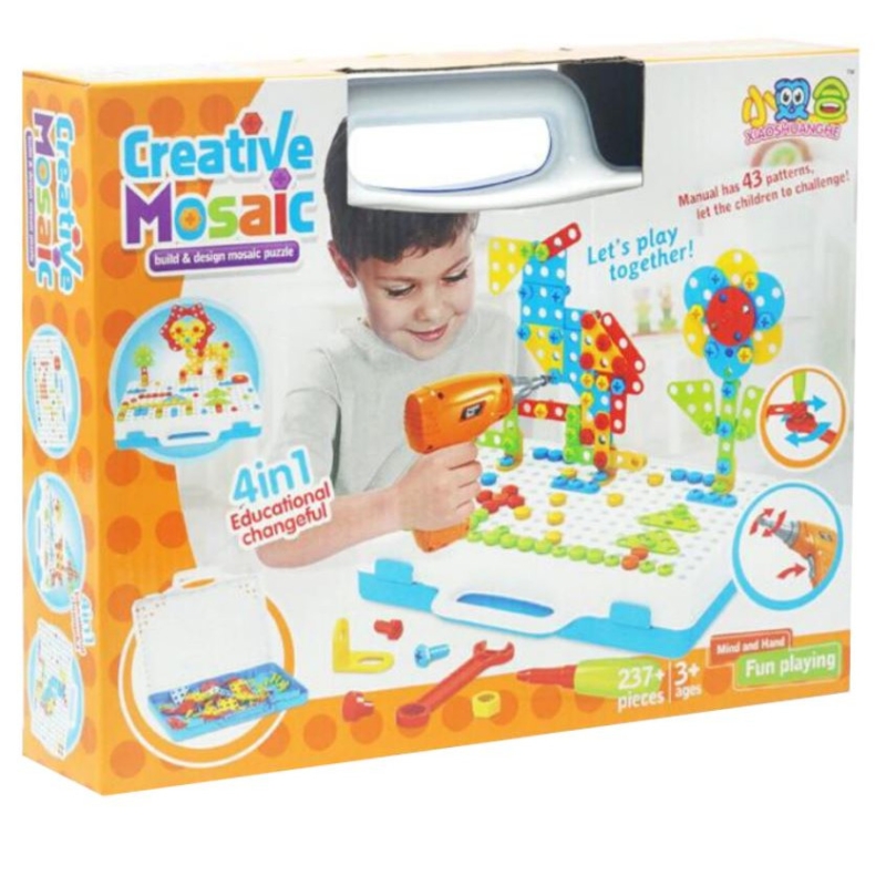 Jucarie educativa si interactiva, set bormasina Karemi, cu 237 piese, set complet constructie, multicolor