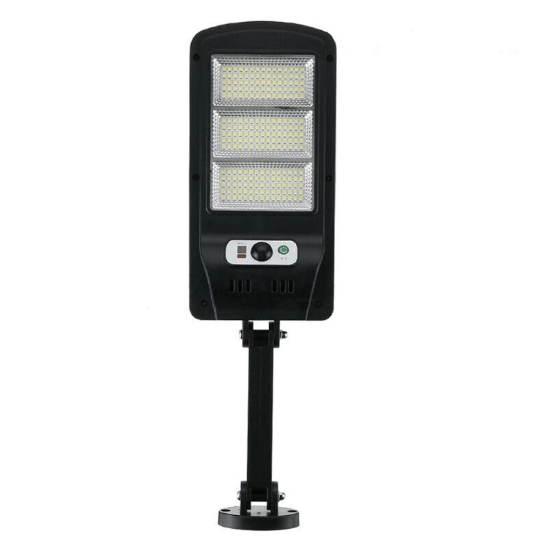 Lampa solara stradala Karemi, 225 LED SMD, cu senzor de miscare, panou solar incorporat, brat de montare inclus si telecomanda cu functii multiple