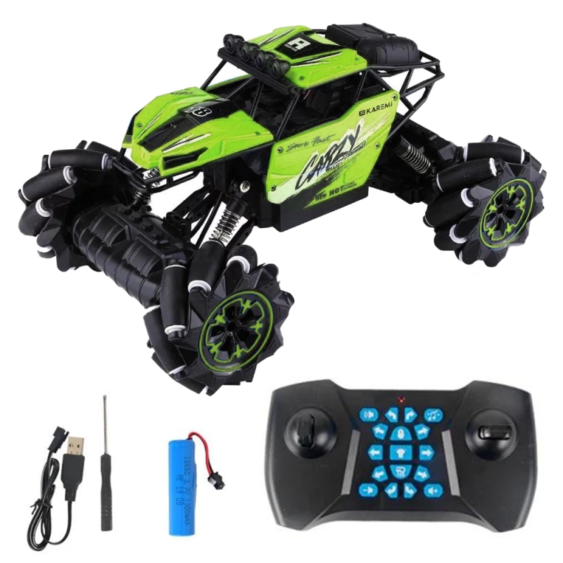 Masina off-road cu telecomanda karemi pentru copii, amortizor soc, drifturi,catarare, cascadorii, rotatii flexibile, iluminat electric, verde