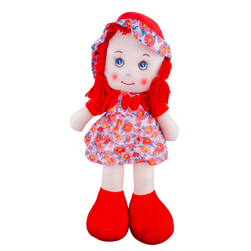 Papusa de plus karemi, cu cosite, 45 cm, rosie