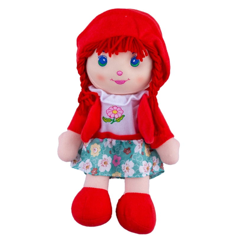 Papusa de plus karemi, cu fusta si cosite, 28 cm, rosu
