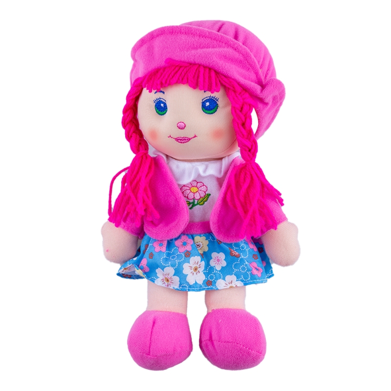 Papusa de plus karemi, cu fusta si cosite, 28 cm, roz