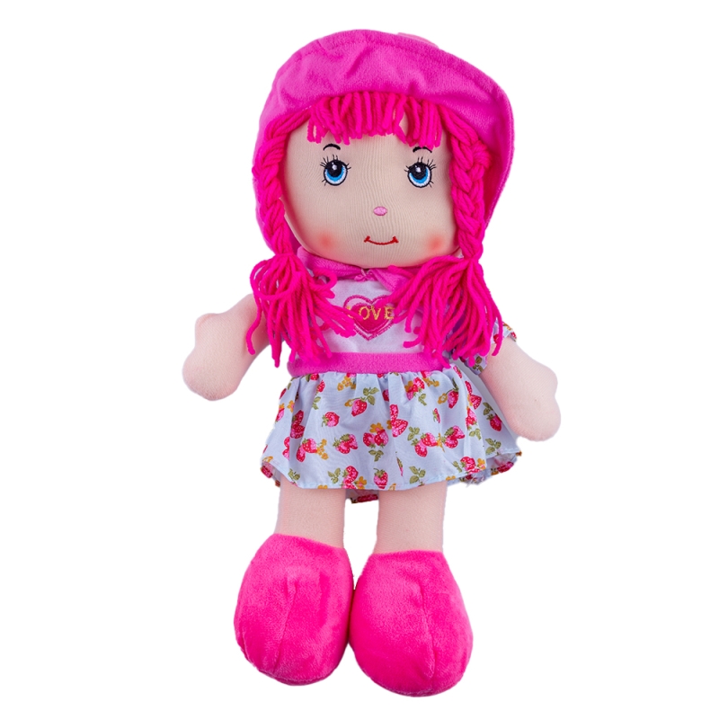Papusa de plus karemi, cu fusta si cosite, 35 cm, fucsia