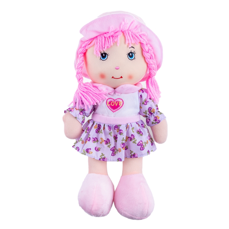 Papusa de plus karemi, cu fusta si cosite, 35 cm, mov/roz