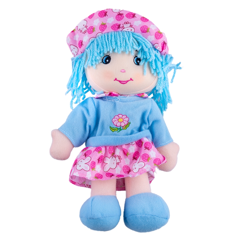 Papusa de plus karemi, cu fusta si palarie, 26 cm, albastru