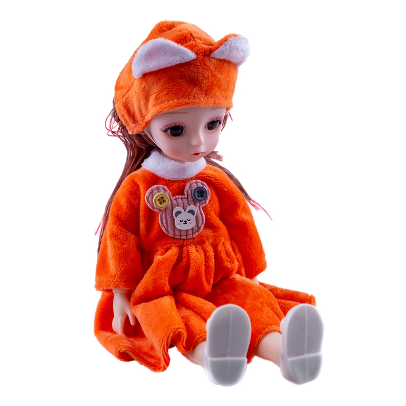 Papusa Karemi, cu rochita si caciulita, jucarie pentru fetite, portocaliu