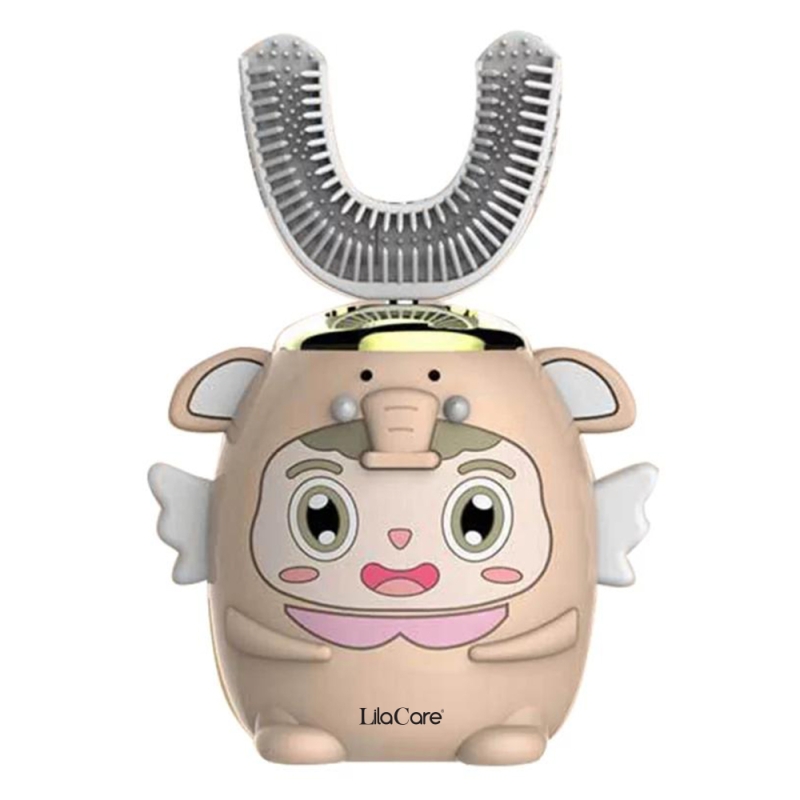 Periuta de dinti electrica pentru copii Lila Care, tip U, cu incarcare USB, cu 5 viteze, roz nude