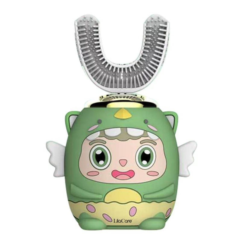 Periuta de dinti electrica pentru copii Lila Care, tip U, cu incarcare USB, cu 5 viteze, verde