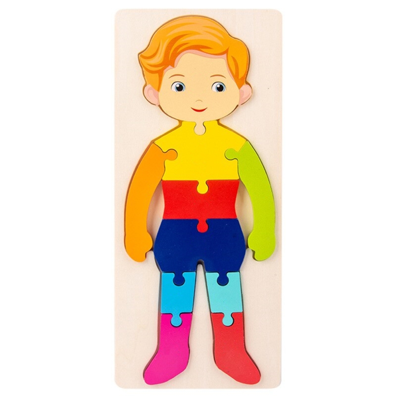 Puzzle educativ din lemn pentru copii karemi, model baiat, 30 x 12.8 x 0.6 cm