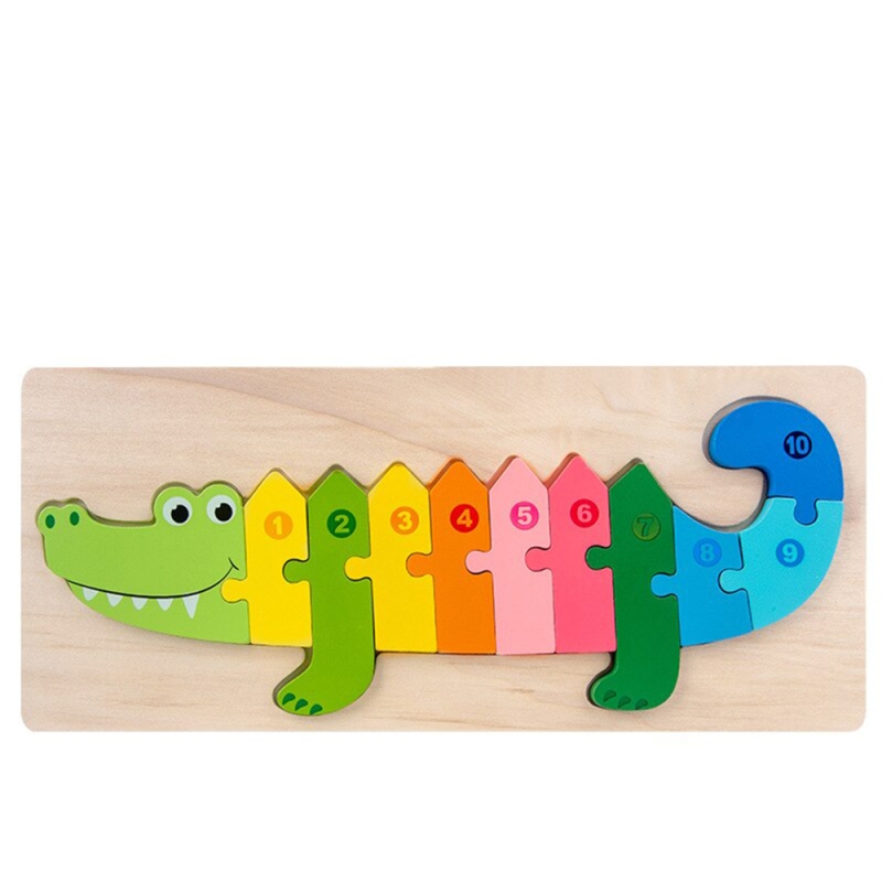 Puzzle educativ din lemn pentru copii karemi, model crocodil, 30 x 12.8 x 0.6 cm