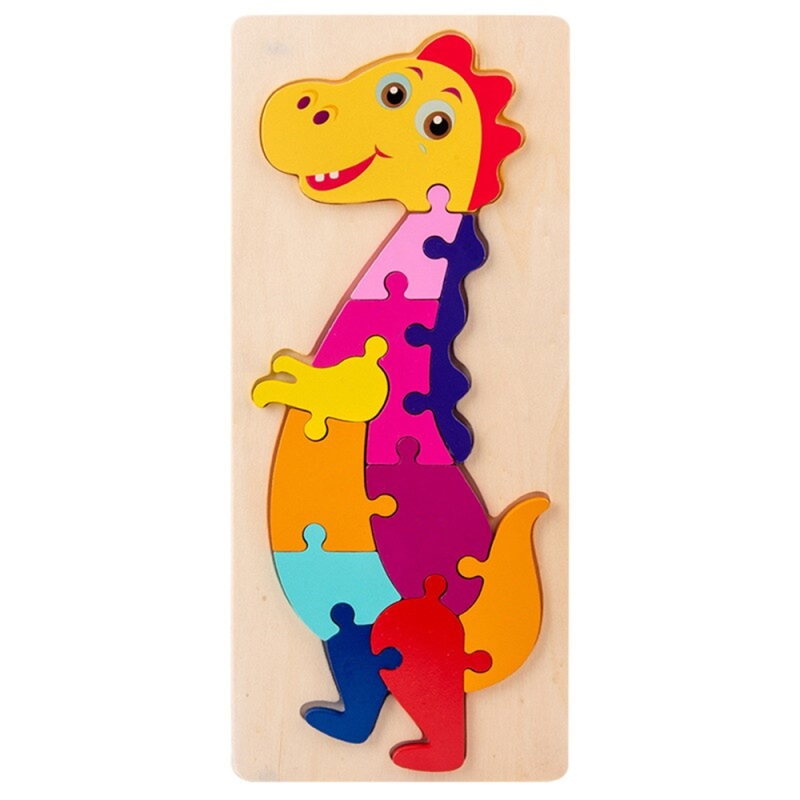Puzzle educativ din lemn pentru copii karemi, model dinozaur 2, 30 x 12.8 x 0.6 cm