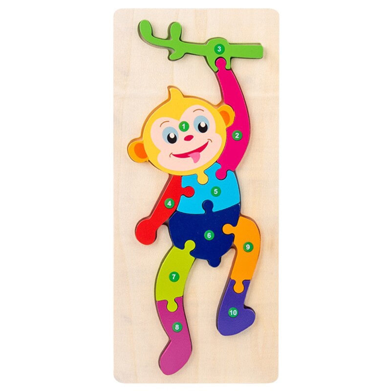 Puzzle educativ din lemn pentru copii karemi, model maimuta, 30 x 12.8 x 0.6 cm