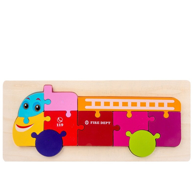 Puzzle educativ din lemn pentru copii karemi, model masina de pompieri, 30 x 12.8 x 0.6 cm