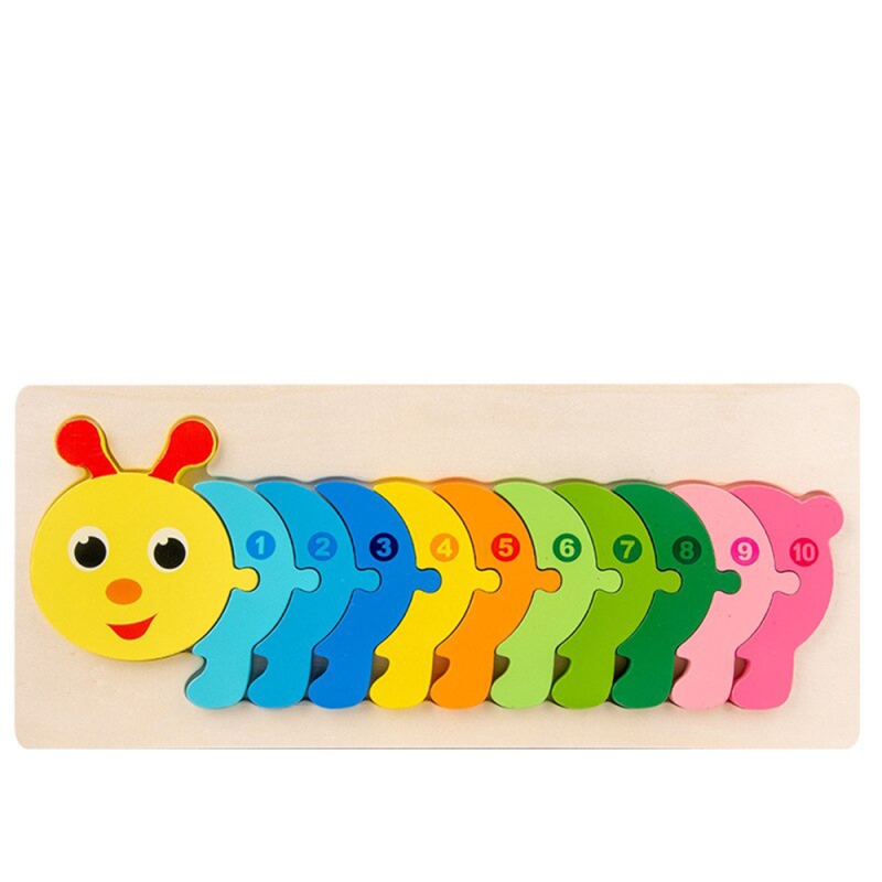 Puzzle educativ din lemn pentru copii karemi, model omida, 30 x 12.8 x 0.6 cm