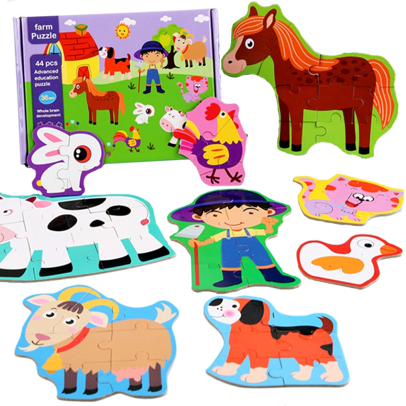 Puzzle karemi animale de la ferma, 44 piese, dificultate usoara, k01b-40004