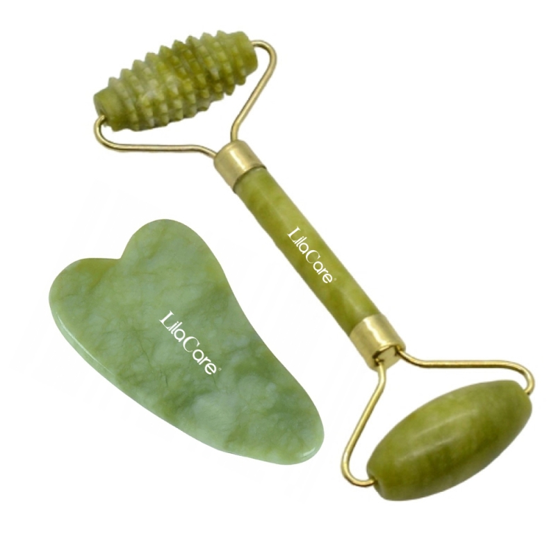 Rola jad si piatra gua sha pentru masaj facial si corporal, lila care, verde