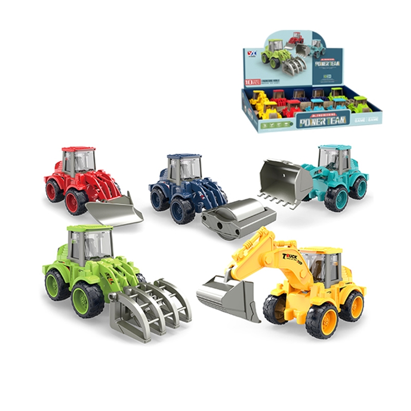 Set 10 jucarii excavator si macara, karemi, multicolor, din plastic, pentru copii de peste 3 ani