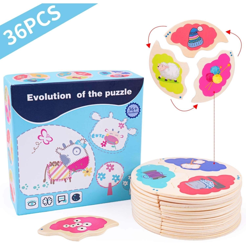 Set 12 puzzle-uri karemi de asociere din lemn - evolution 