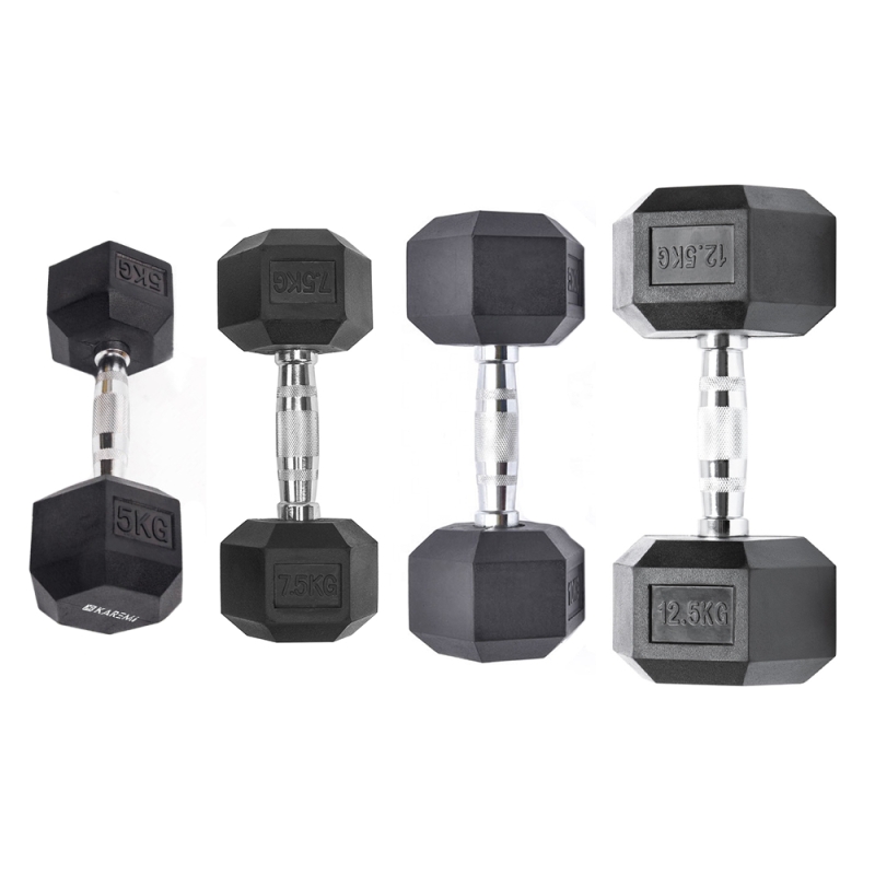 Set 4 gantere Karemi de 5 kg, 7.5 kg, 10 kg si 12.5 kg, dumbbell, hexagon