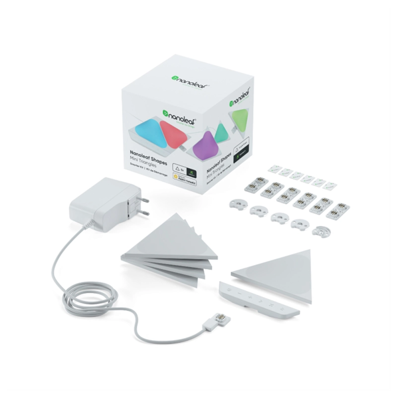 Set panouri luminoase modulare inteligente nanoleaf shapes triangles mini starter kit, led rgbw, wi-fi, 5 bucati